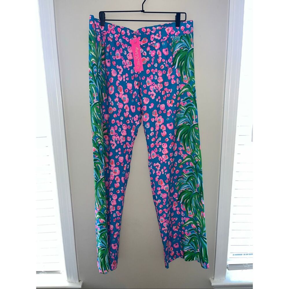 Lilly Pulitzer Blue Tropical Print Straight Leg Pants - Picture 2 of 4